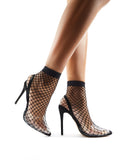 Wink Clear Perspex Fishnet Heels in Black