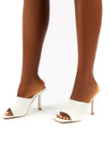 Zavia White Square Toe Mules Sandal Heels