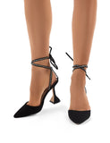 Tate Black Diamante Lace Up Statement High Heels