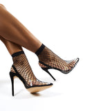 Wink Clear Perspex Fishnet Heels in Black