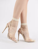 Wink Clear Perspex Fishnet Heels in Nude