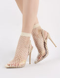 Wink Clear Perspex Fishnet Heels in Nude