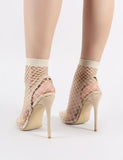 Wink Clear Perspex Fishnet Heels in Nude