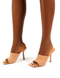 Zavia Nude Square Toe Mules Sandal Heels