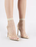 Wink Clear Perspex Fishnet Heels in Nude