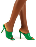 Zavia Green Square Toe Mules Sandal Heels