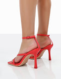 Verdant Red PU Strappy Square Toe Heels