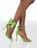 Zeal Green Satin Strappy Bow Ankle Detail Stiletto Heels