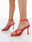 Verdant Red PU Strappy Square Toe Heels