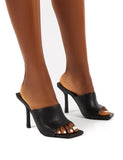 Zavia Black Square Toe Mules Sandal Heels