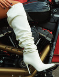 Impulse White PU Slouch Stiletto Heeled Over the Knee Boots