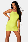 Diamante Extreme Strap Slinky Mini Dress Lime