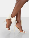 Zeal Wide Fit Off White Satin Strappy Bow Ankle Detail Stiletto Heels