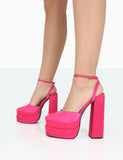 Moonchild Fuchsia Pink Satin Closed Toe Statement Platform Block Heels