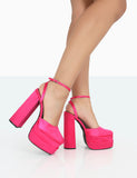 Moonchild Fuchsia Pink Satin Closed Toe Statement Platform Block Heels