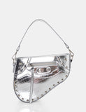 The Fox Metallic Silver Croc Studded Saddle Shoulder Bag