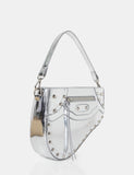 The Fox Metallic Silver Croc Studded Saddle Shoulder Bag