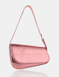 The Loz Metallic Pink Croc Asymmetric Shoulder Bag