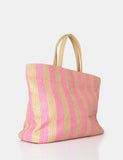 The Nikki Pink Stripe Canvas Top Handle Tote Bag