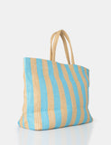 The Nikki Blue Stripe Canvas Top Handle Tote Bag