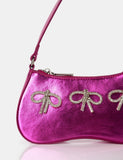 The Ariel Metallic Pink Bow Diamante Shoulder Bag