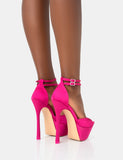 Vortex Hot Pink Satin Platform Barely There Pointed Toe Stiletto Heels