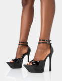 Vortex Black Patent Platform Barely There Pointed Toe Stiletto Heels