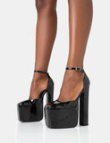 Paparazzi Black Patent Extreme Platform Rounded Closed Toe Block High Heels