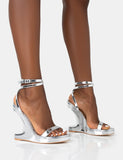 A-list Silver Mirror Barley There Wrap Around Platform Wedge Heels