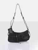 The Trackstar Black  Diamante Studded Mirror Zip Detail Handbag