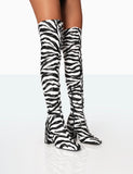 Meridian Zebra Grain PU Block Heel Over the Knee High Boots