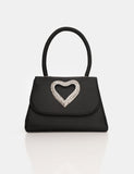 The Heart Black Satin Diamante Heart Mini Bag