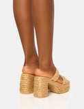 Cassidy Natural Double Strap Jute Platform Block Heel