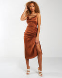 Amber x Public Desire cowl front midi dress in satin chocolate