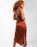 Amber x Public Desire cowl front midi dress in satin chocolate