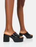 Ariel Black Patent Mule Chunky Mid Platform Heels