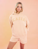 Kaiia Studio Borg Slogan Oversized Hoodie Peach