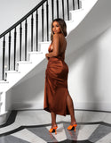 Amber x Public Desire cowl front midi dress in satin chocolate