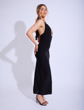 Gold Trim Super Plunge Maxi Dress Black