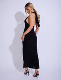 Gold Trim Super Plunge Maxi Dress Black