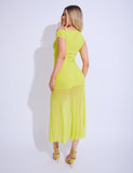 Gold Trim Off the Shoulder Mesh Insert Maxi Dress Lime