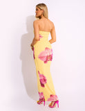 Slinky Bandeau Floral Print Maxi Dress Yellow