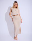 Linen Look Asymmetric Button Down Waistcoat Co-ord Beige