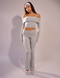 Rib Foldover Straight Leg Pant Grey