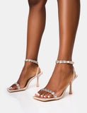 Tameika Wide Fit Nude Diamante Strap Barely There Mid Heels