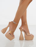 Winner Nude Pu Clear Perspex Strap Cylinder Platform Heels