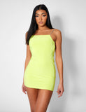 Diamante Extreme Strap Slinky Mini Dress Lime