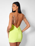 Diamante Extreme Strap Slinky Mini Dress Lime