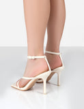 Verdant Ecru Pu Strappy Square Toe Heels