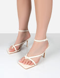 Verdant Ecru Pu Strappy Square Toe Heels